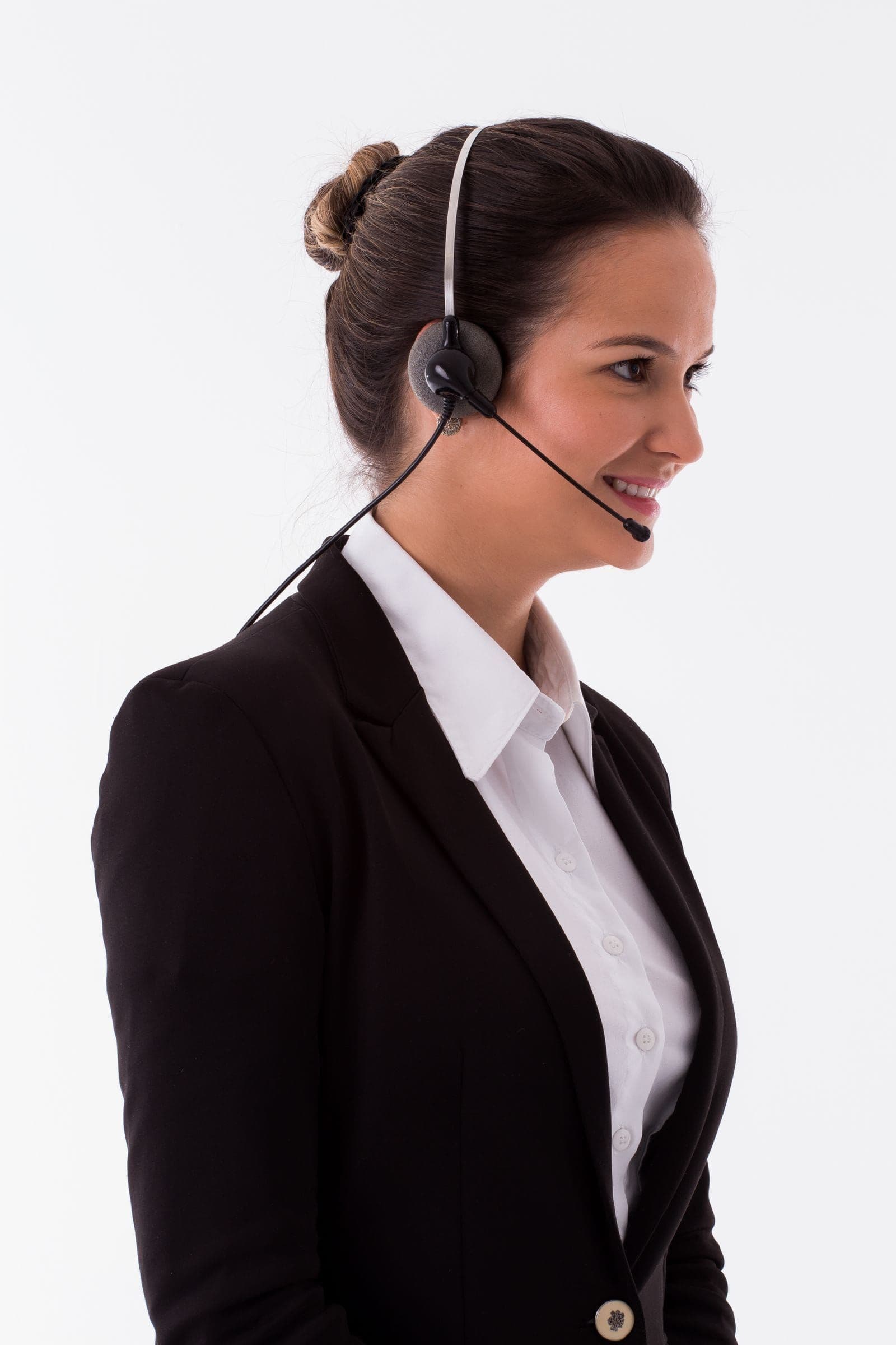 Support agent wearing a headset